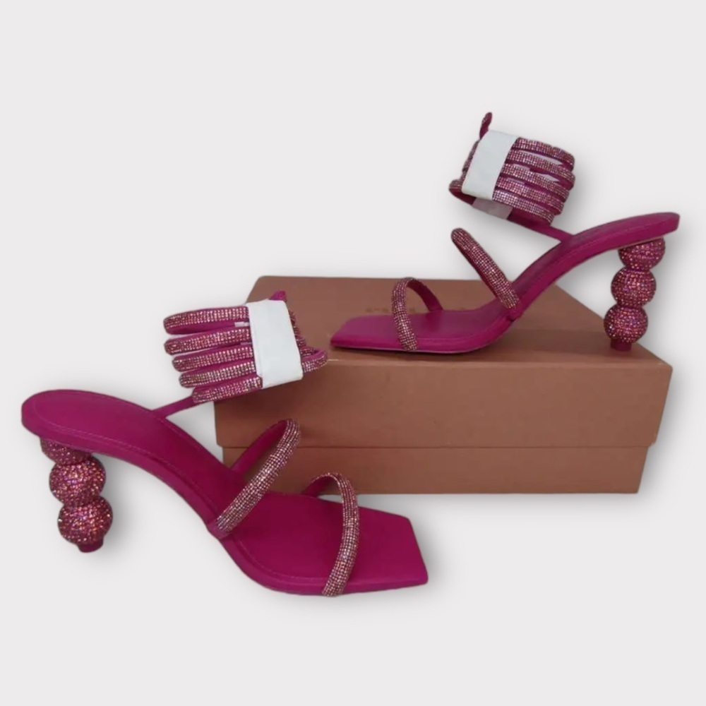 Cult Gaia Sandals Lislie Crystal Embellished Wrap Heels Sz 38 8 - Picture 8 of 13